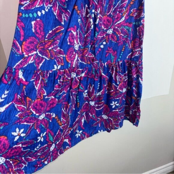 Country Rose Blue Floral Midi Dress Size 12 Sleeveless Boho Print Coastal Office - Picture 8 of 10